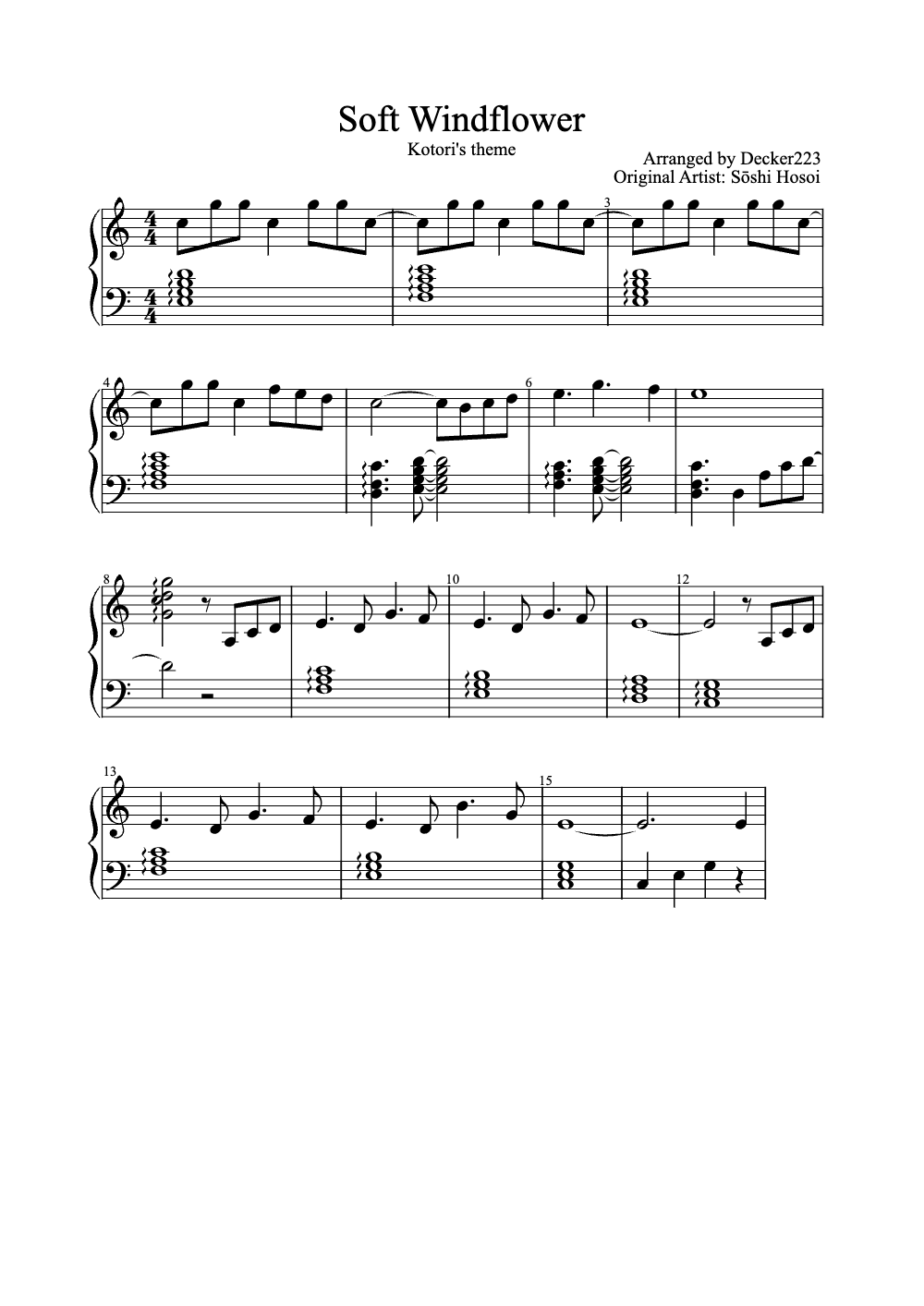 Sheet music preview for Soft Windflower