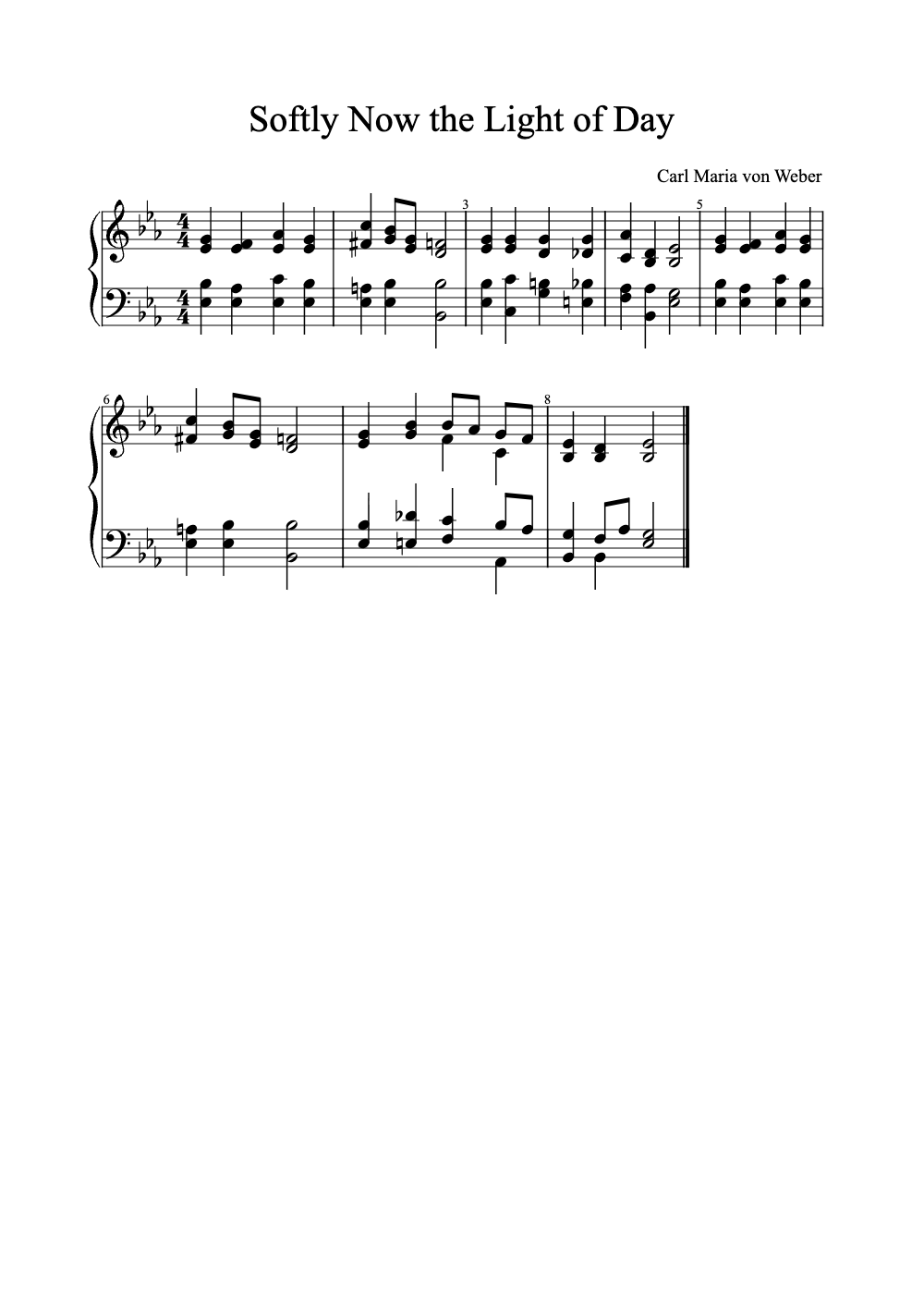 Sheet music preview for Softly Now the Light of Day