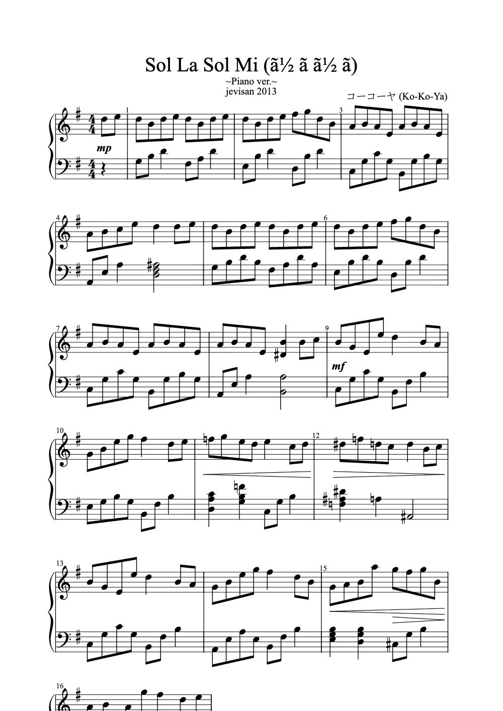 Sheet music preview for Sol La Sol Mi