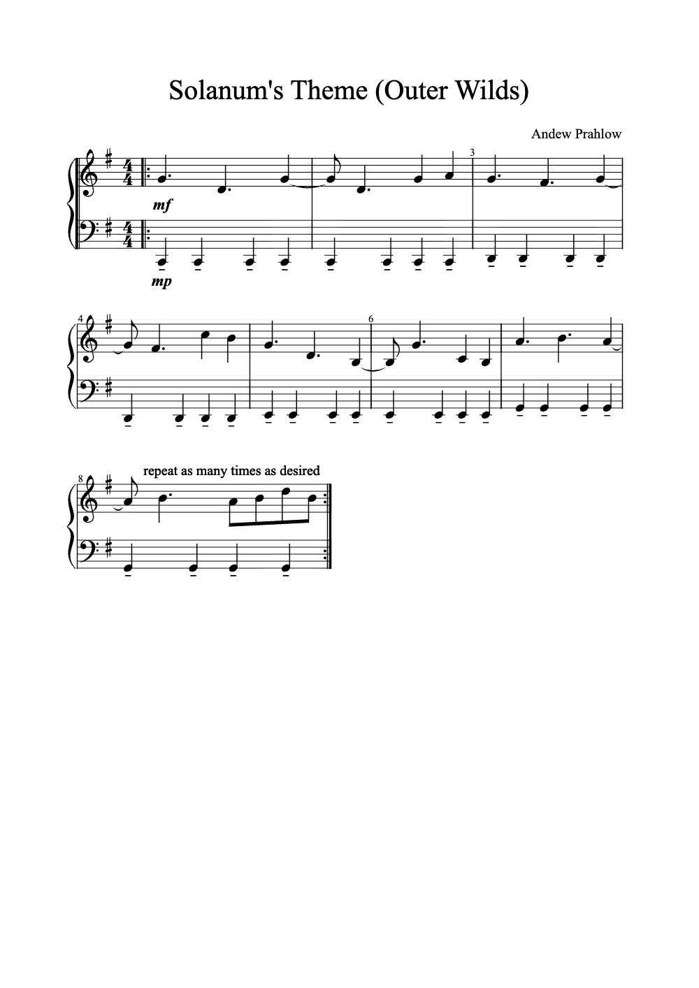 Sheet music preview for Solanum's Theme