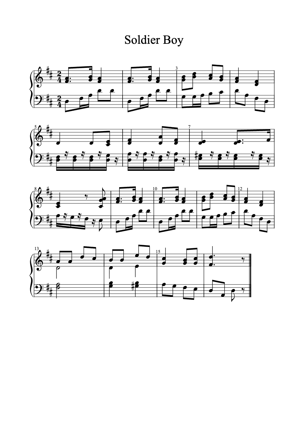 Sheet music preview for Soldier Boy
