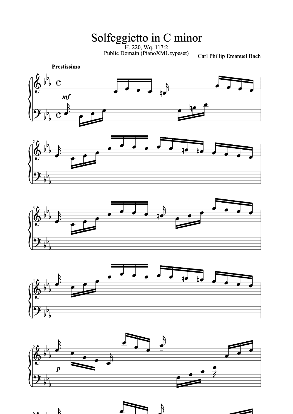 Sheet music preview for Solfeggietto in C Minor