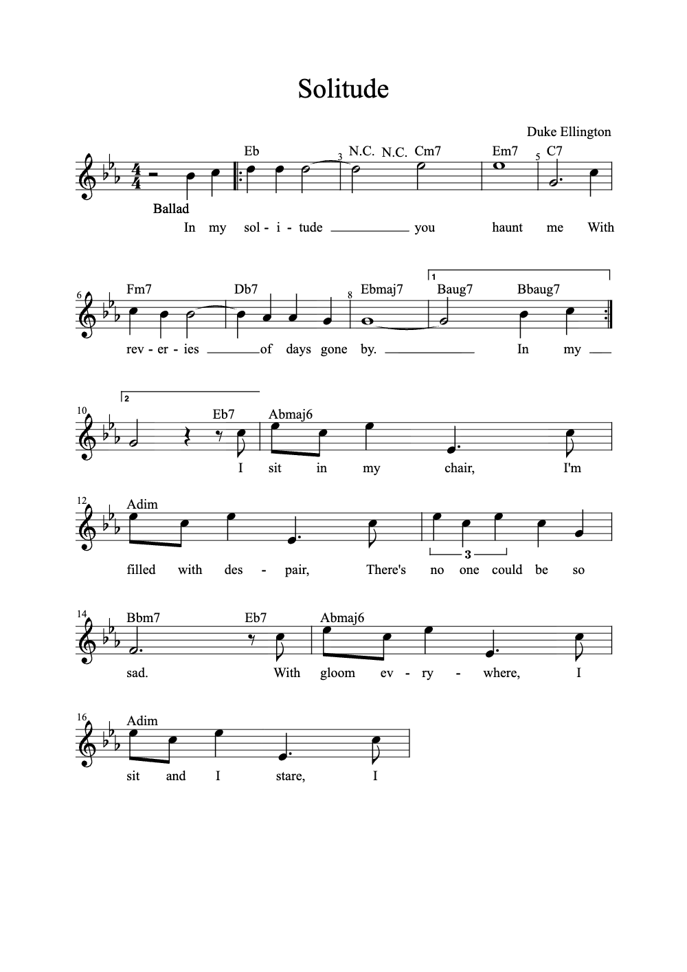 Sheet music preview for Solitude