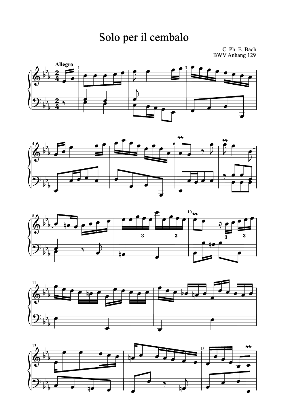 Sheet music preview for Solo per il Cembalo