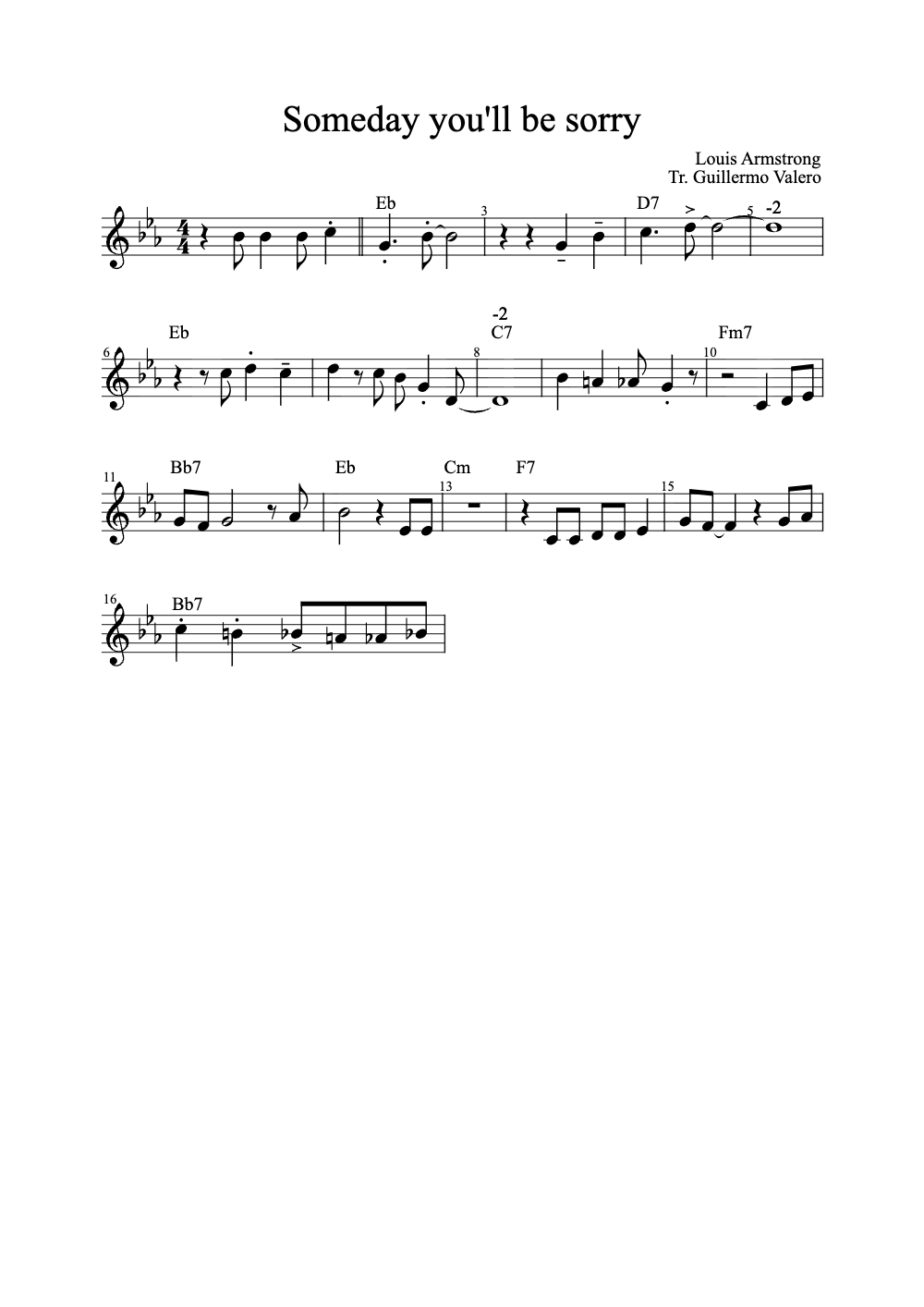 Sheet music preview for Someday You'll Be Sorry