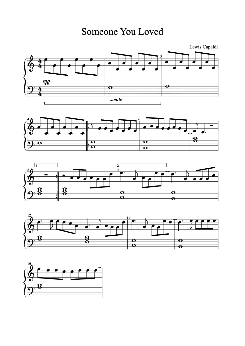 Sheet music preview for Someone You Loved