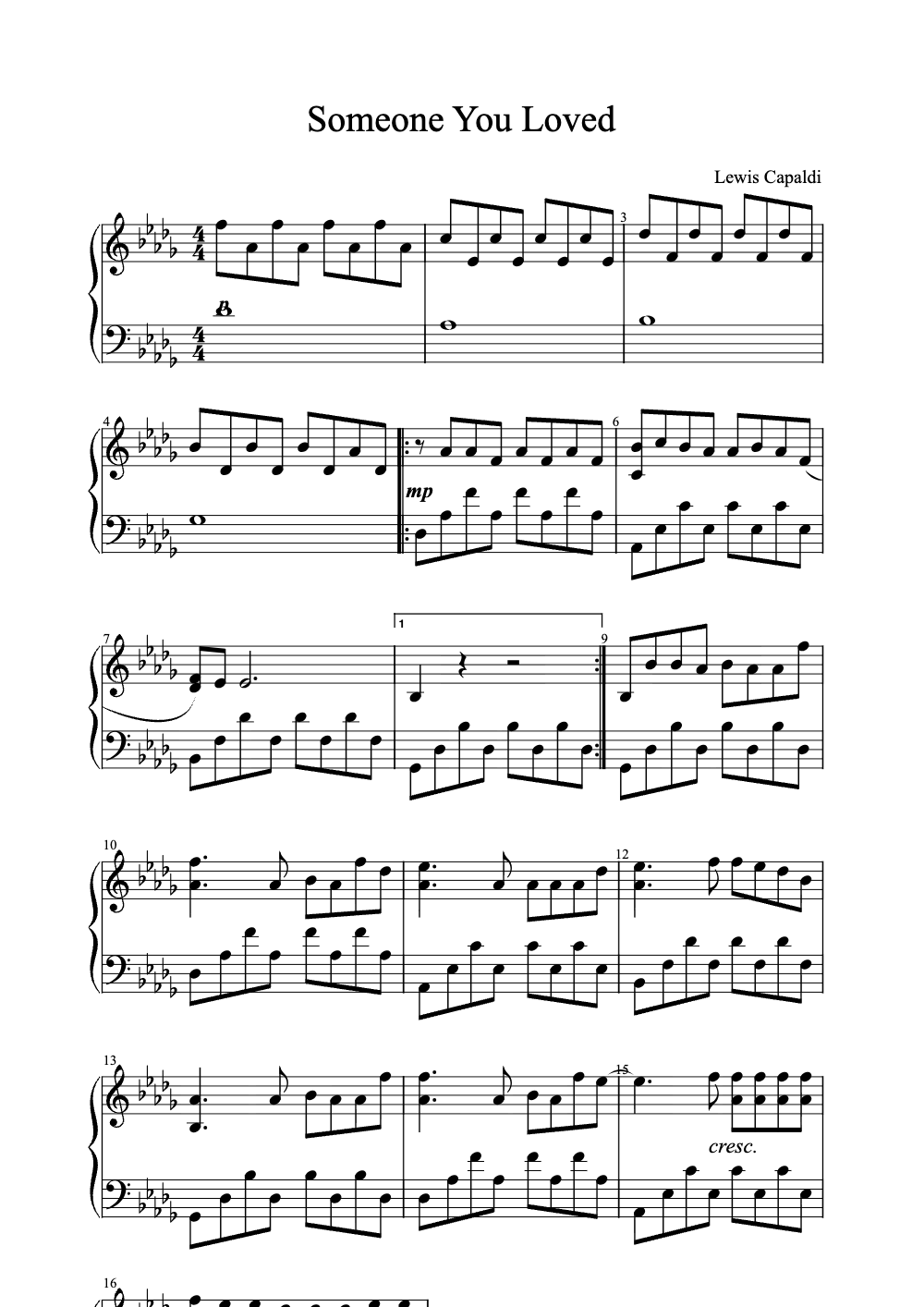 Sheet music preview for Someone You Loved