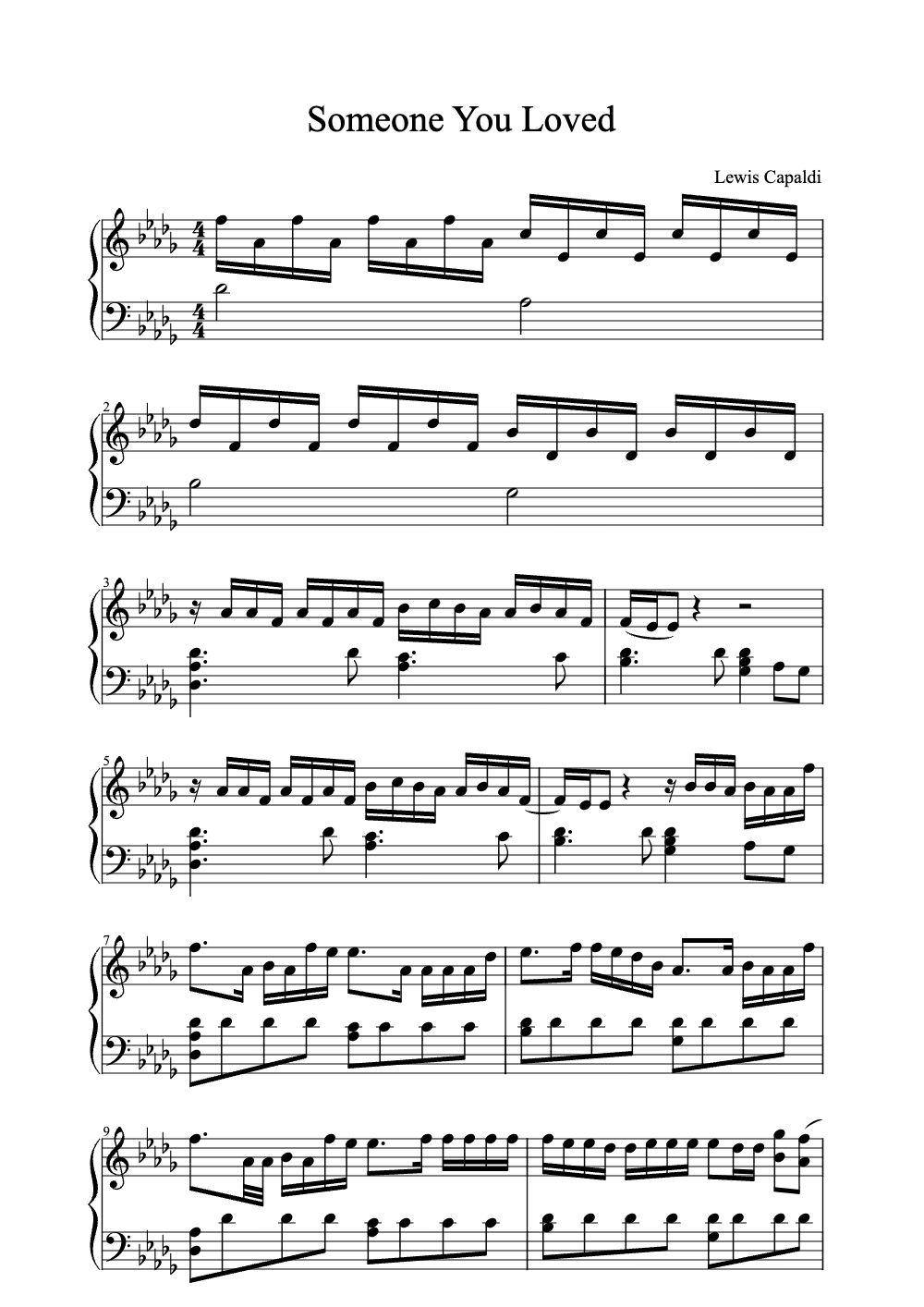 Sheet music preview for Someone You Loved