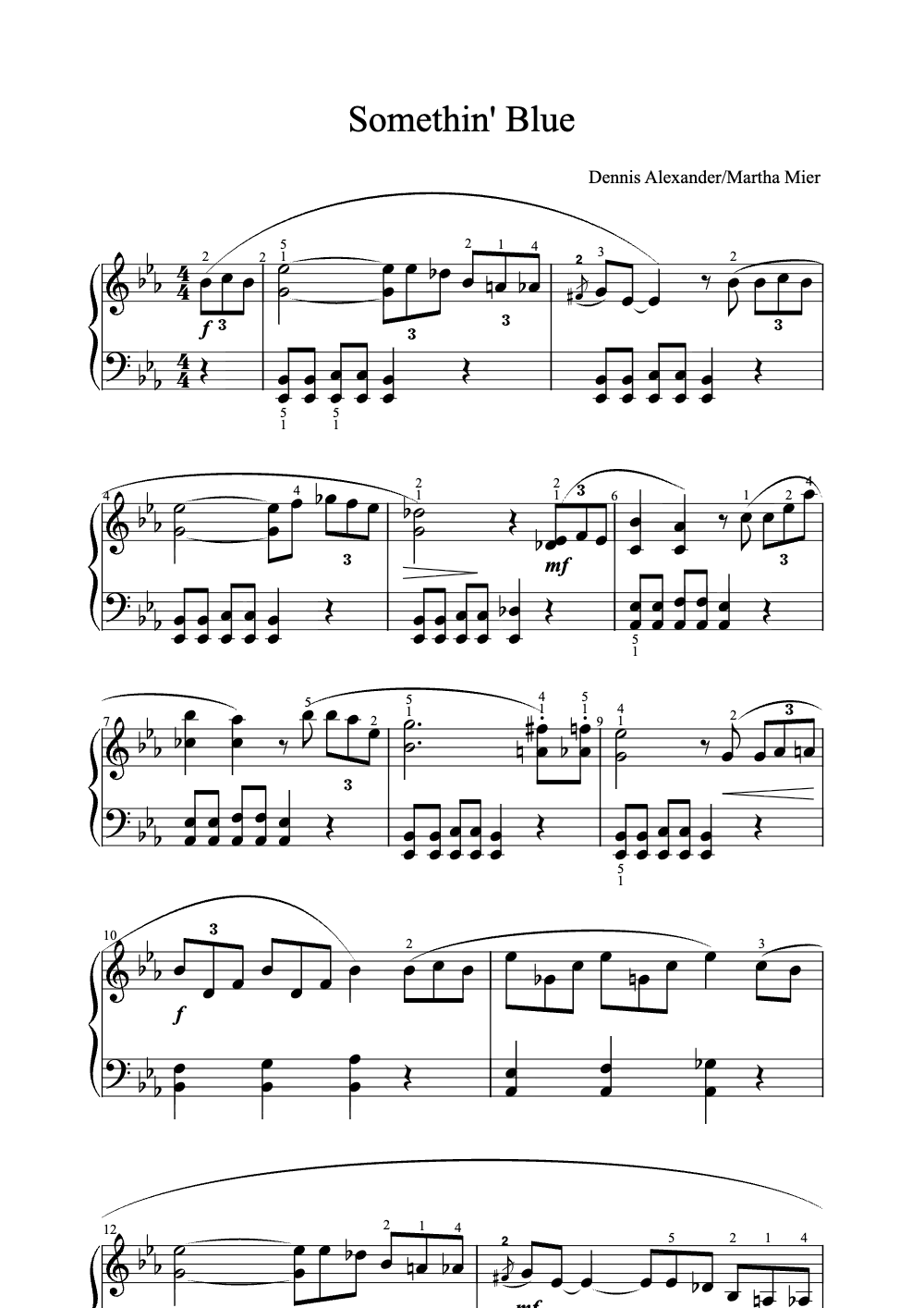 Sheet music preview for Somethin' Blue