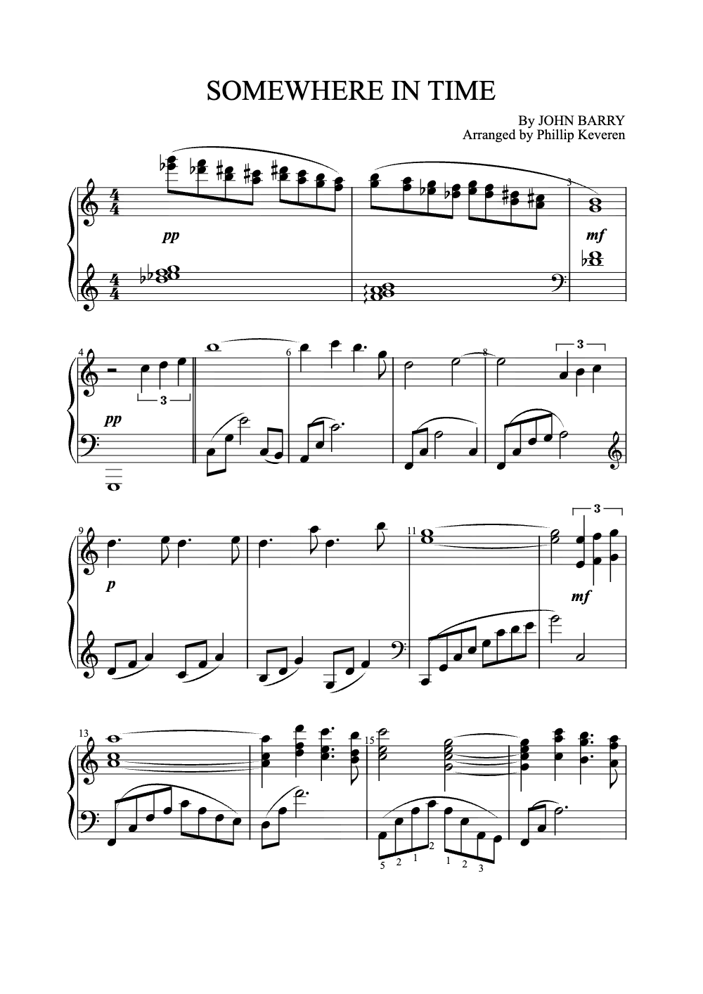 Sheet music preview for Somewhere in Time