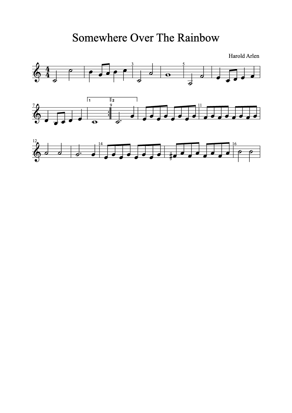 Sheet music preview for Somewhere Over the Rainbow