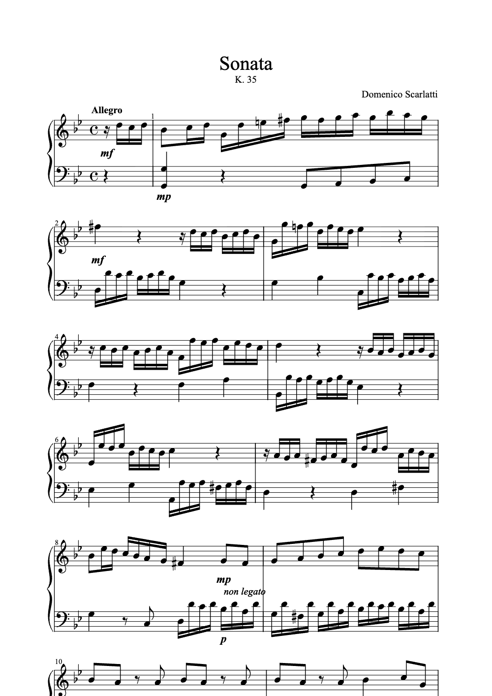 Sheet music preview for Sonata