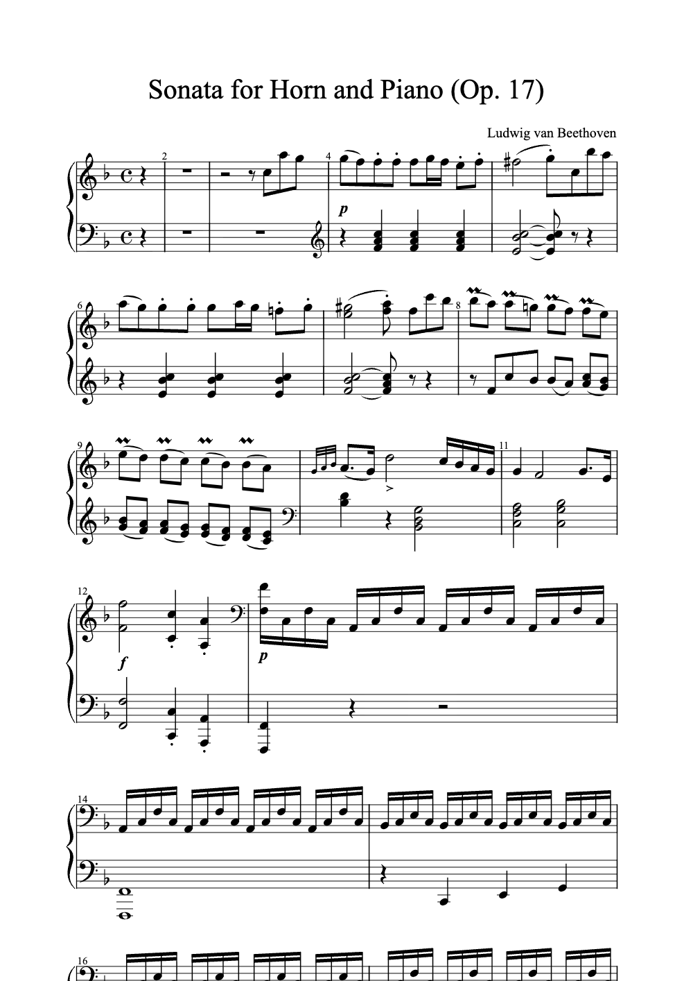 Sheet music preview for Sonata for Horn and Piano (Op. 17)