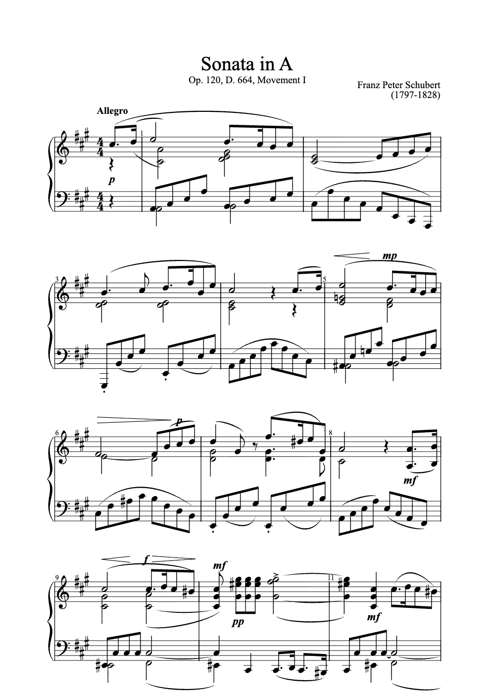 Sheet music preview for Sonata in A
