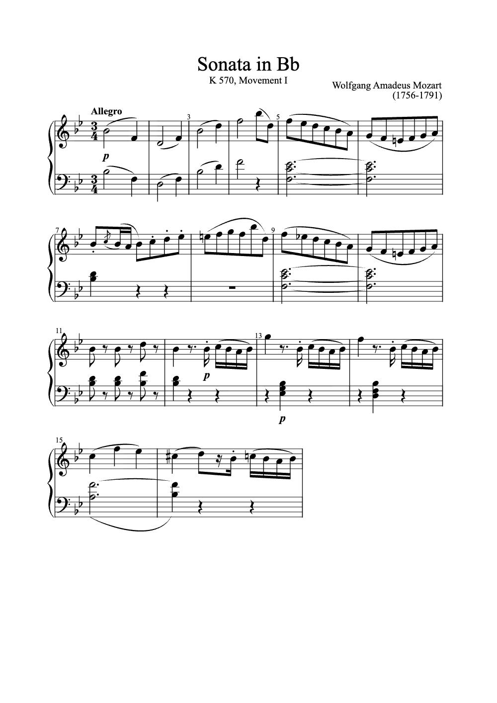 Sheet music preview for Sonata in B♭