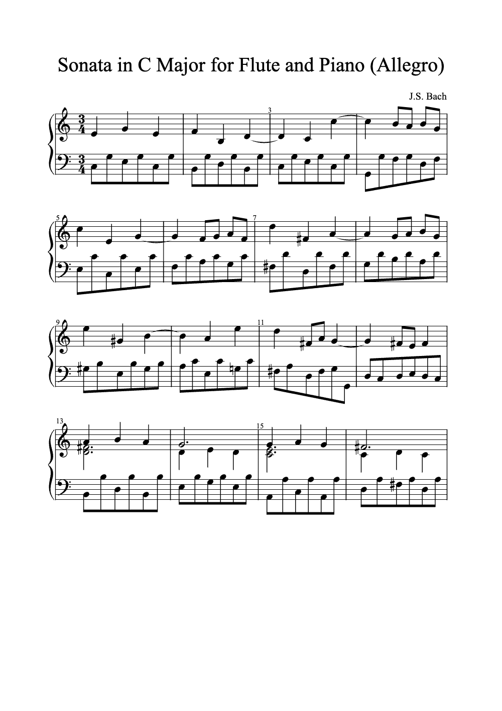 Sheet music preview for Sonata in C Major for Flute and Piano (Allegro)