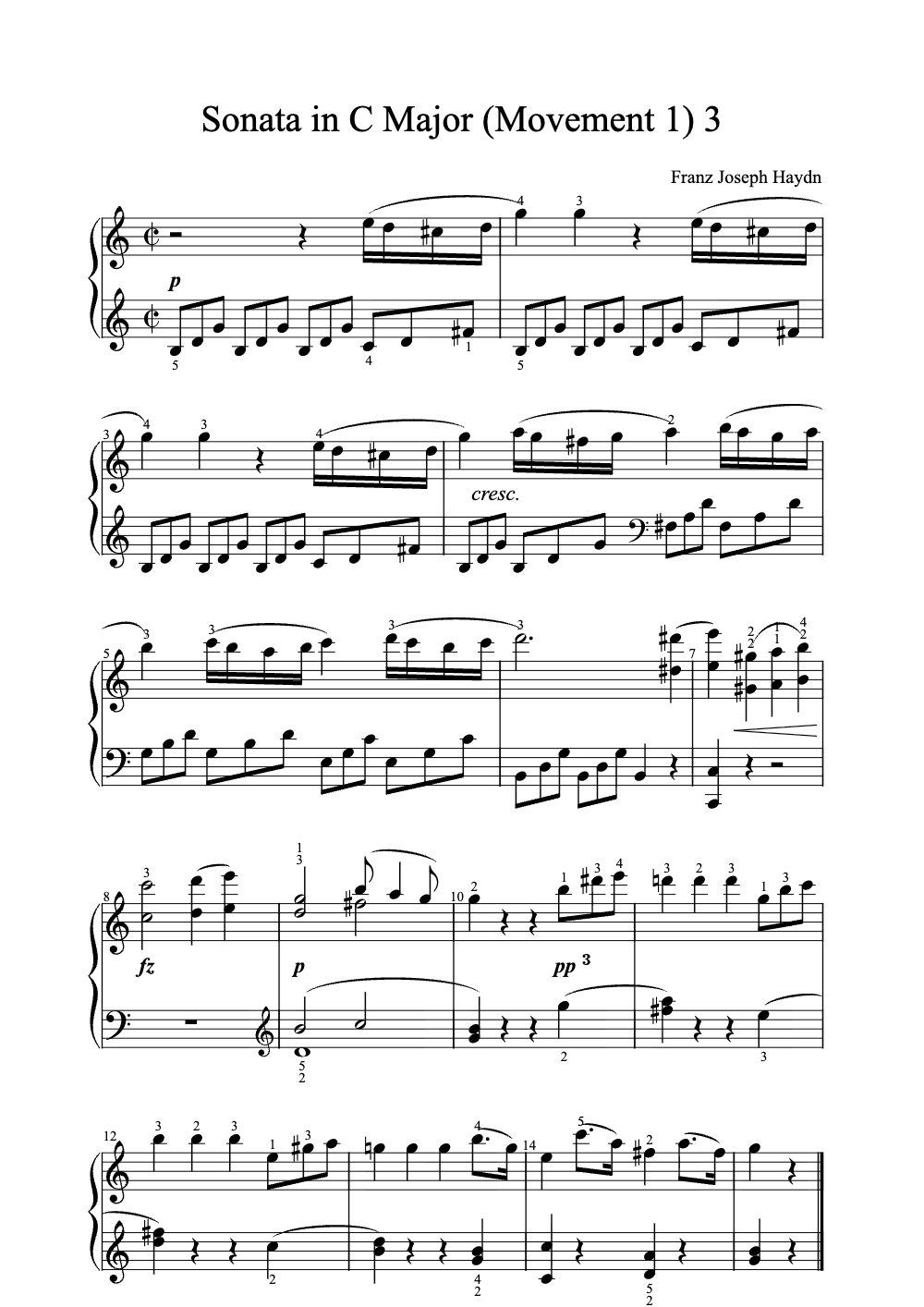 Sheet music preview for Sonata in C Major (Movement 1)