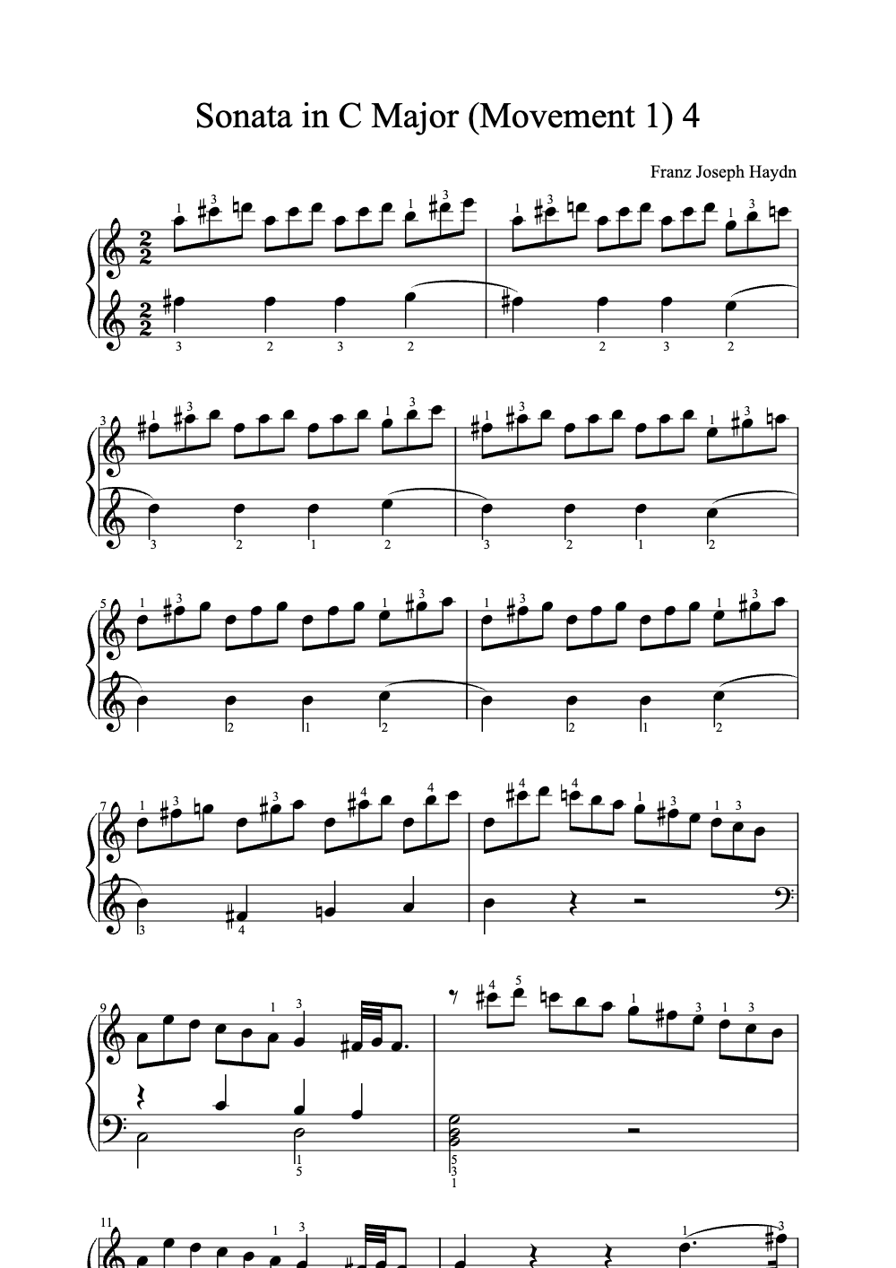Sheet music preview for Sonata in C Major (Movement 1)