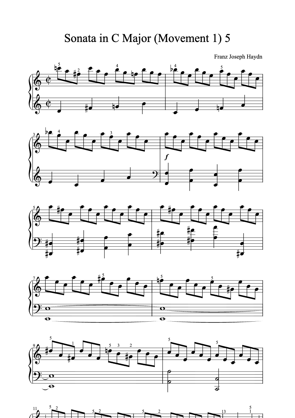 Sheet music preview for Sonata in C Major (Movement 1)