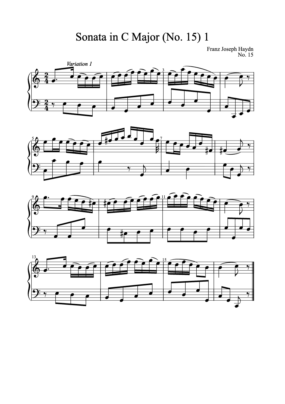 Sheet music preview for Sonata in C Major (No. 15)