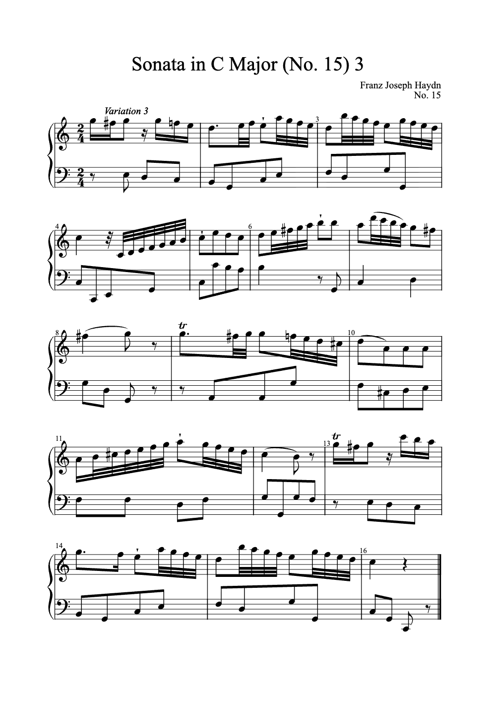 Sheet music preview for Sonata in C Major, Hob. XVI/3