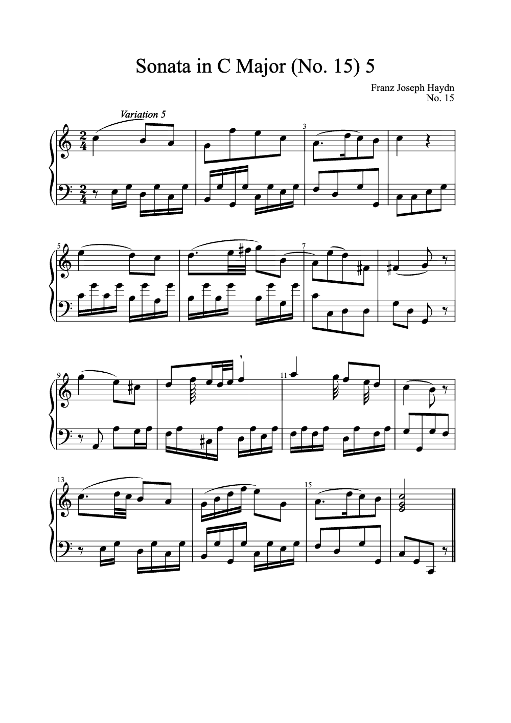 Sheet music preview for Sonata in C Major, Hob. XVI:15