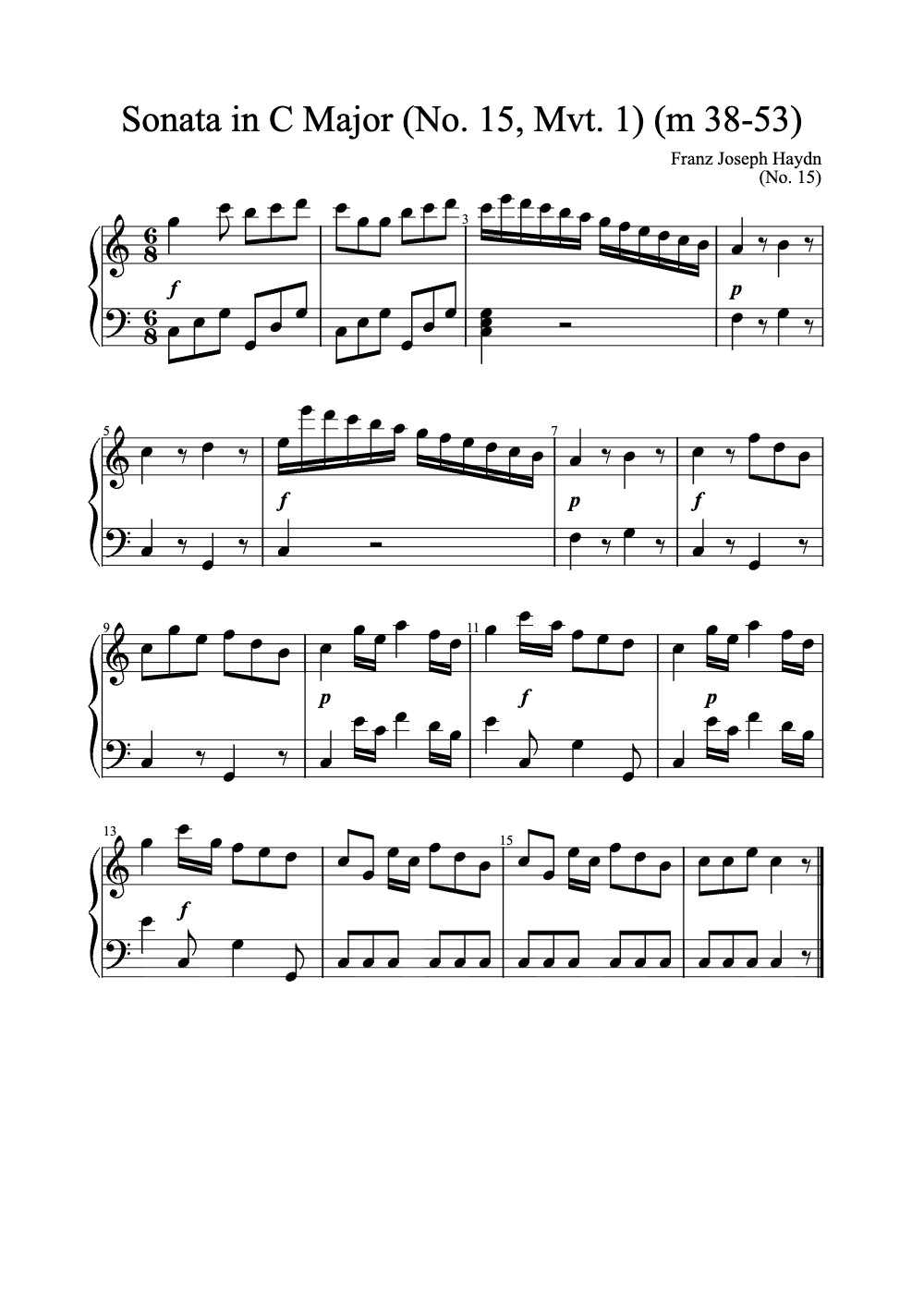 Sheet music preview for Sonata in C Major (No. 15, Mvt. 1)