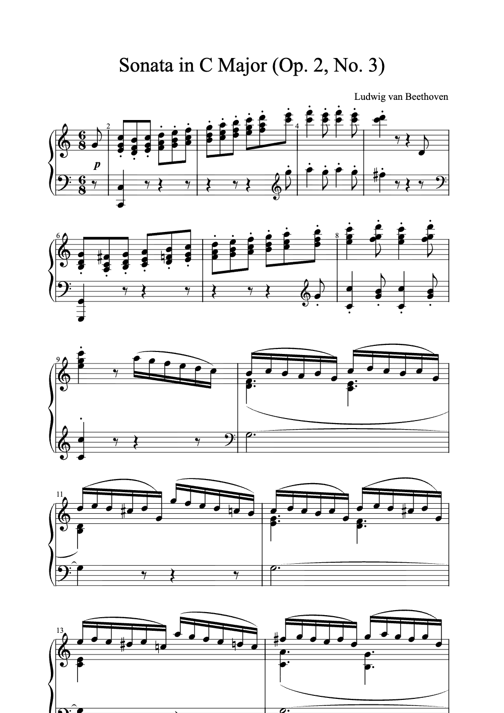 Sheet music preview for Sonata in C Major (Op. 2, No. 3)