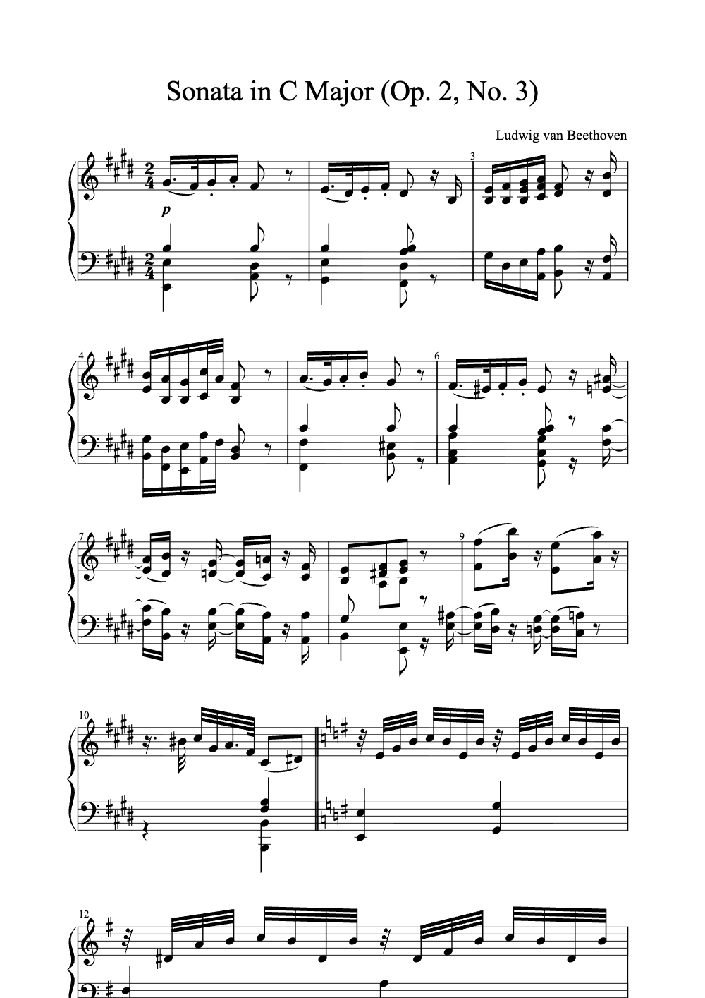Sheet music preview for Sonata in C Major, Op. 2, No. 3