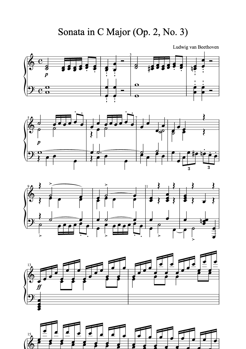 Sheet music preview for Sonata in C Major, Op. 2 No. 3