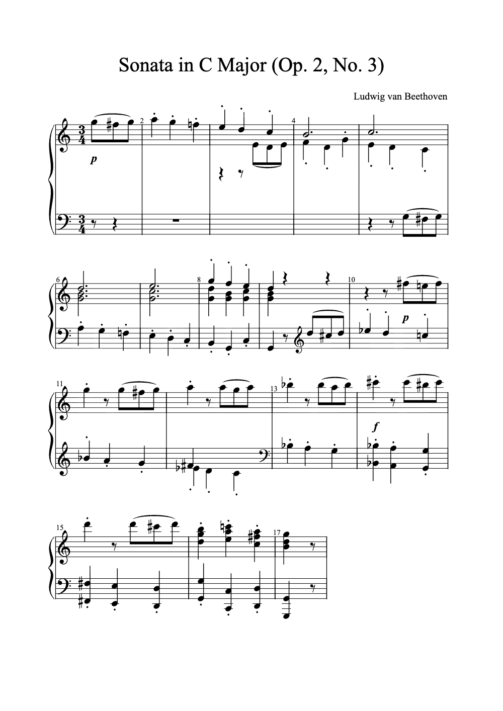 Sheet music preview for Sonata in C Major, Op. 2 No. 3