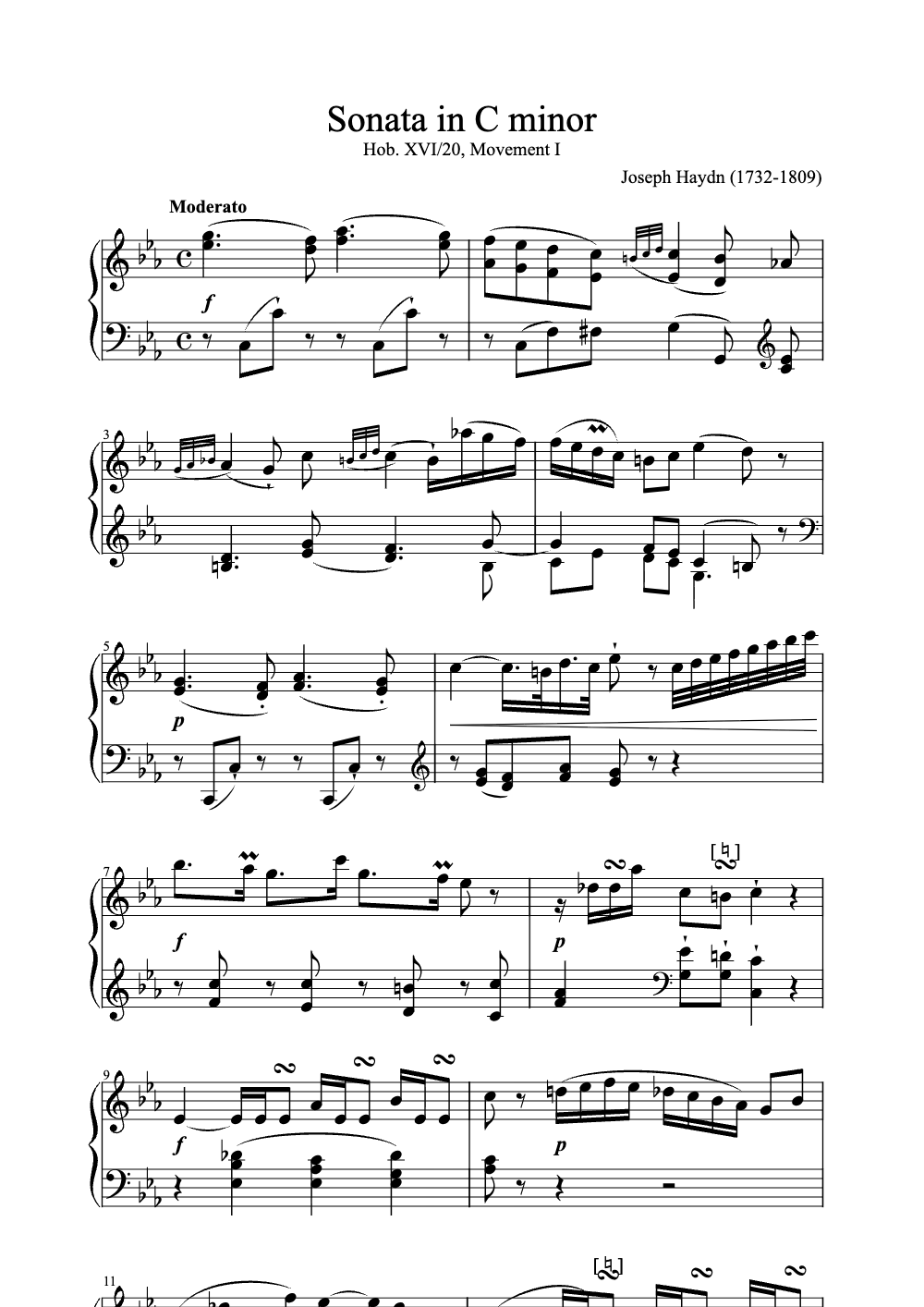 Sheet music preview for Sonata in C Minor