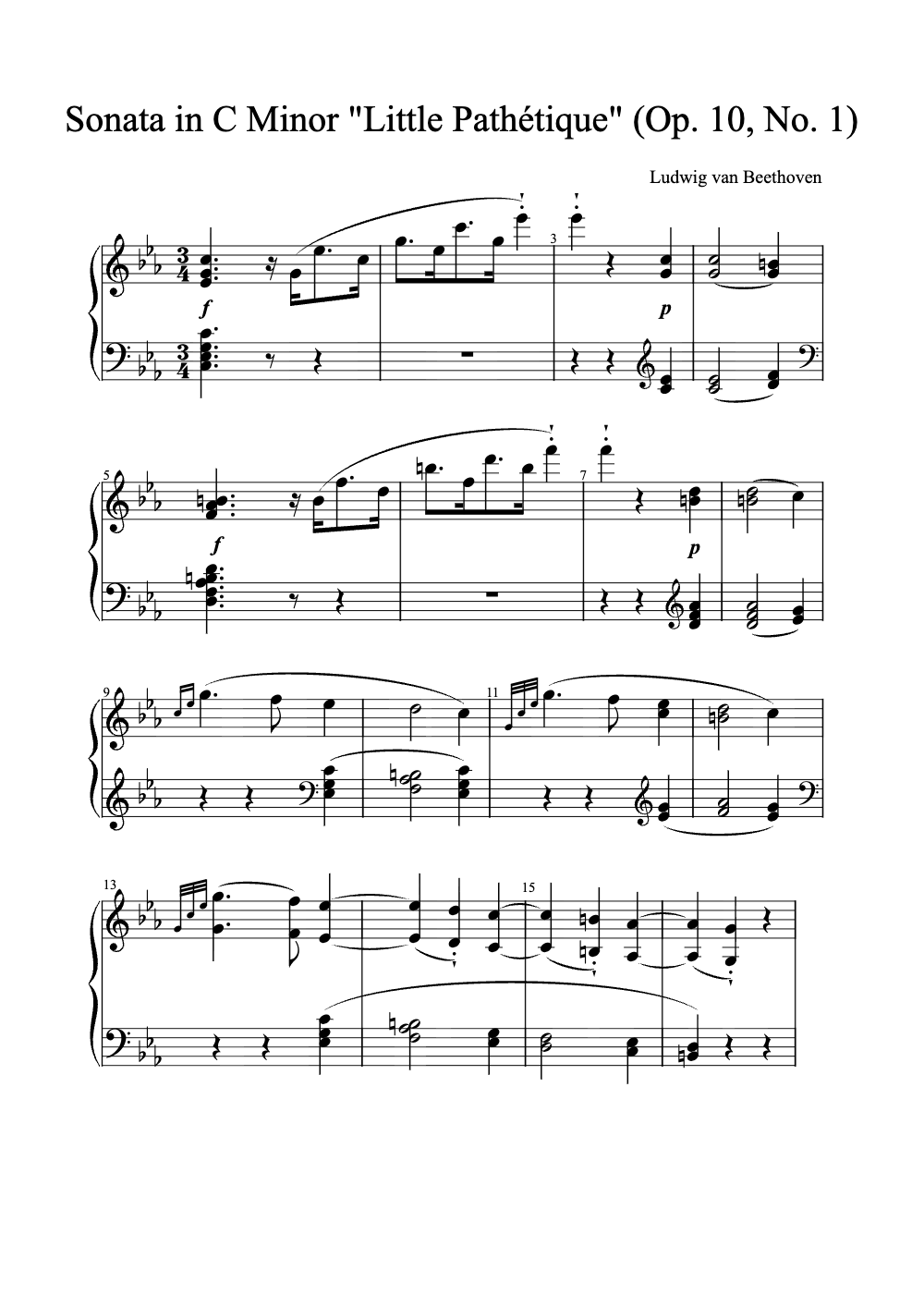 Sheet music preview for Sonata in C Minor "Little Pathétique" (Op. 10, No. 1)