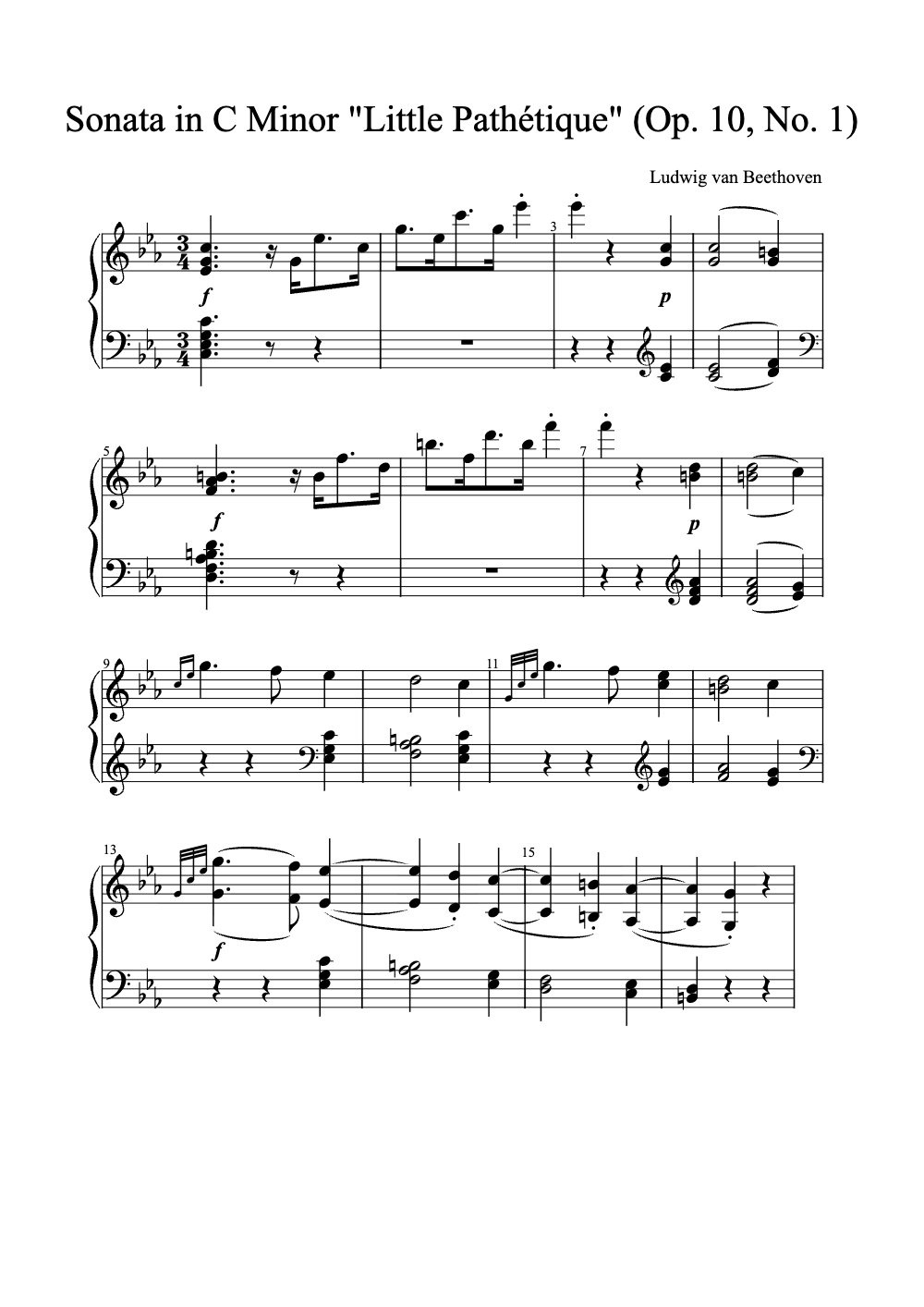 Sheet music preview for Sonata in C Minor "Little Pathétique" (Op. 10, No. 1)