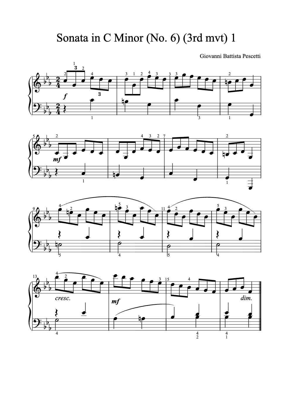 Sheet music preview for Sonata in C Minor, No. 6 (3rd Mvt)