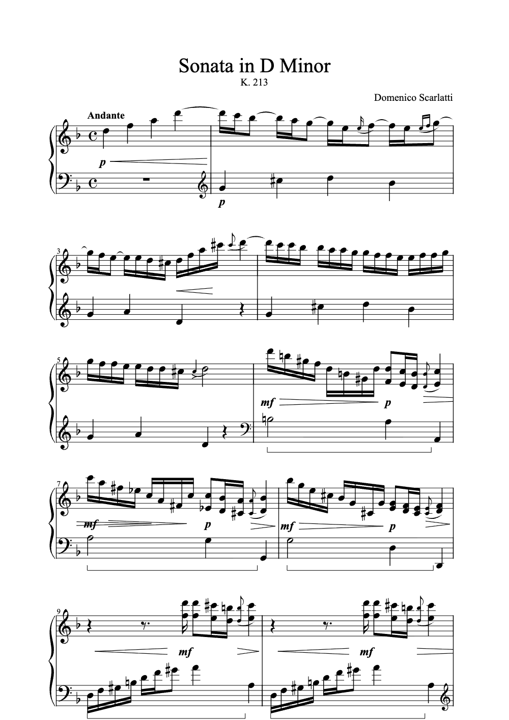 Sheet music preview for Sonata in D Minor