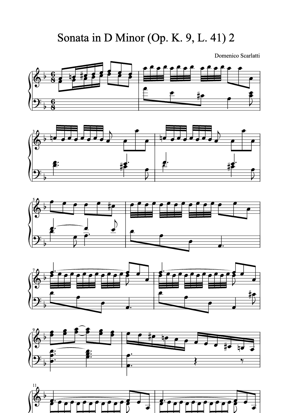 Sheet music preview for Sonata in D Minor