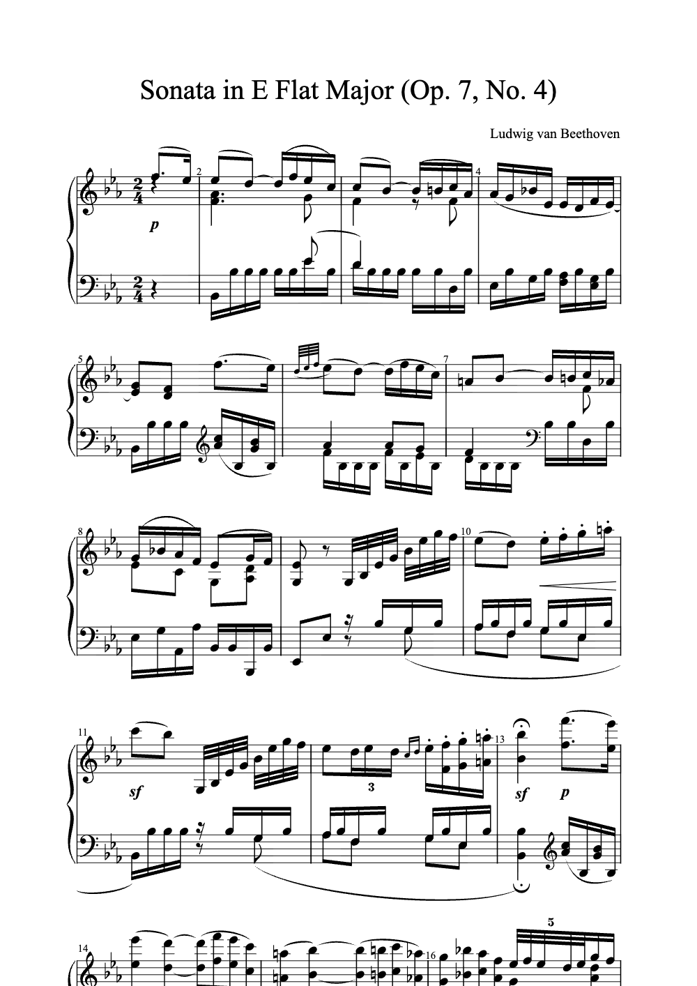 Sheet music preview for Sonata in E Flat Major (Op. 7, No. 4)