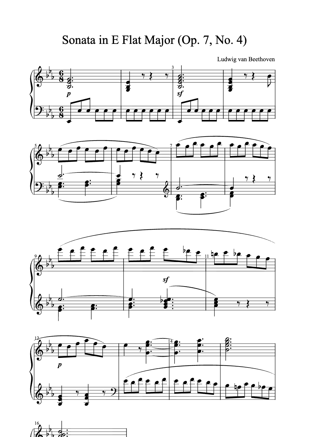 Sheet music preview for Sonata in E Flat Major (Op. 7, No. 4)