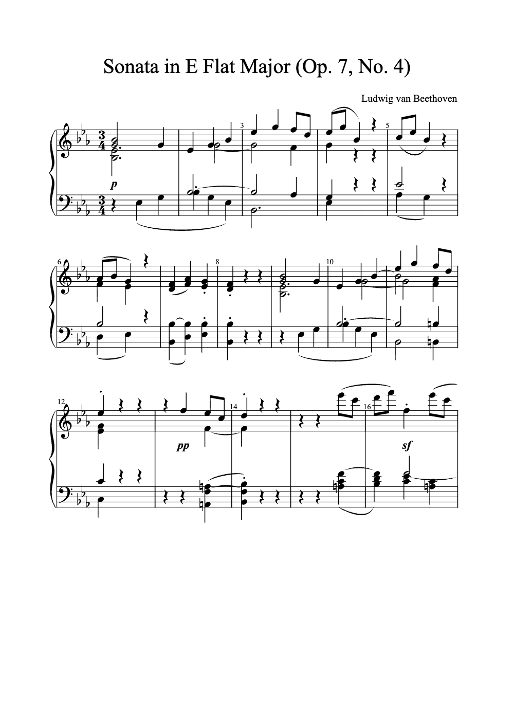 Sheet music preview for Sonata in E Flat Major (Op. 7, No. 4)