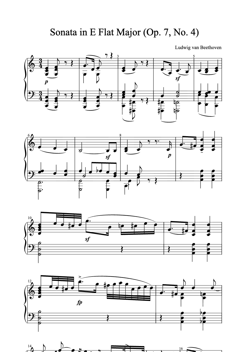 Sheet music preview for Sonata in E Flat Major (Op. 7, No. 4)