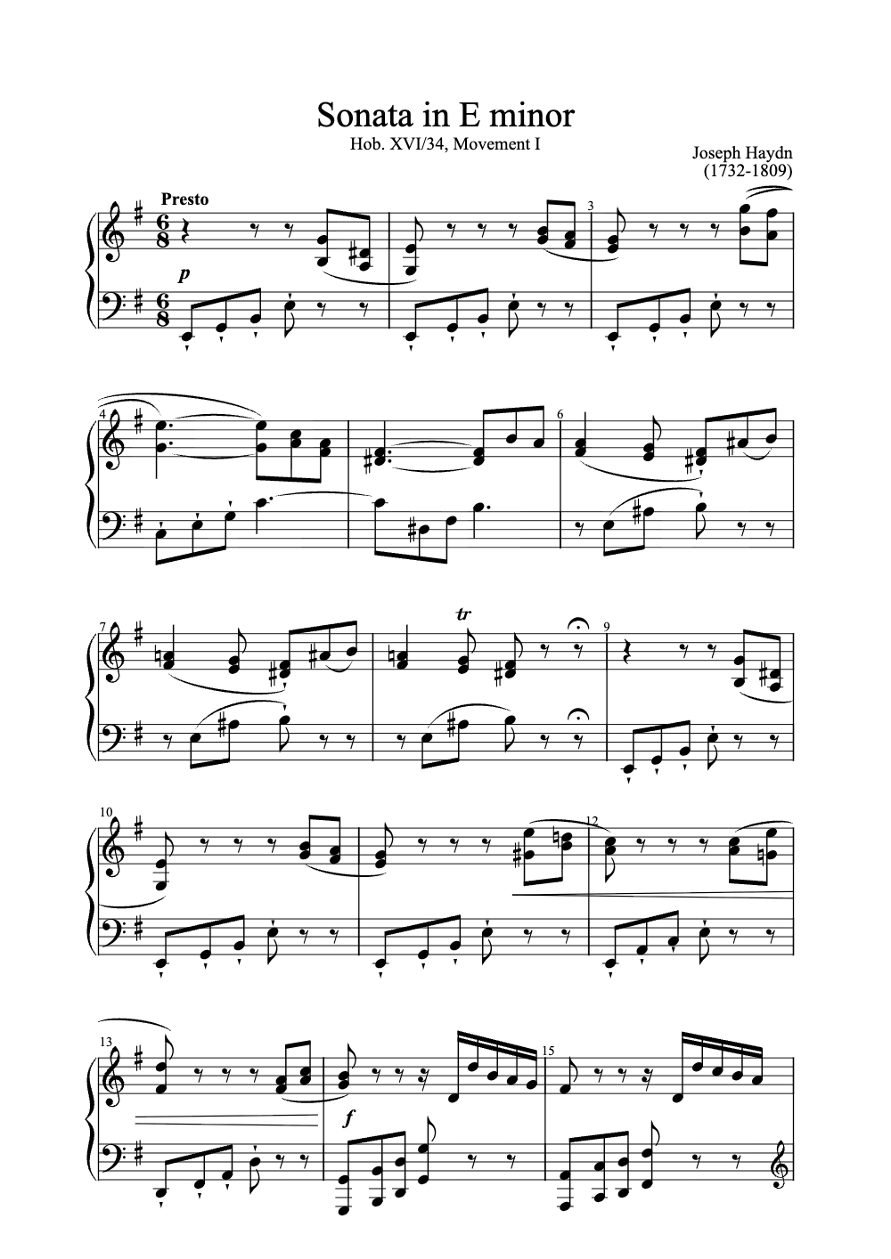 Sheet music preview for Sonata in E Minor