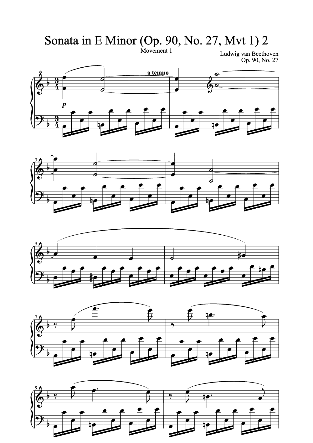 Sheet music preview for Sonata in E Minor