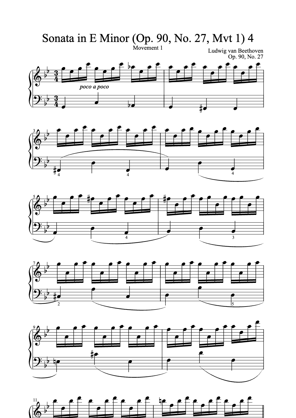 Sheet music preview for Sonata in E Minor, Op. 90, No. 27, Mvt 1