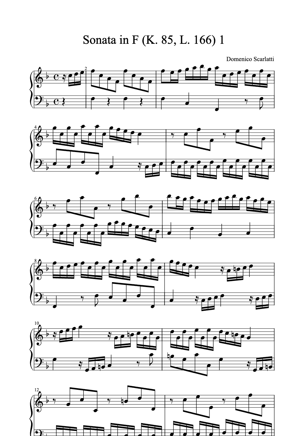 Sheet music preview for Sonata in F