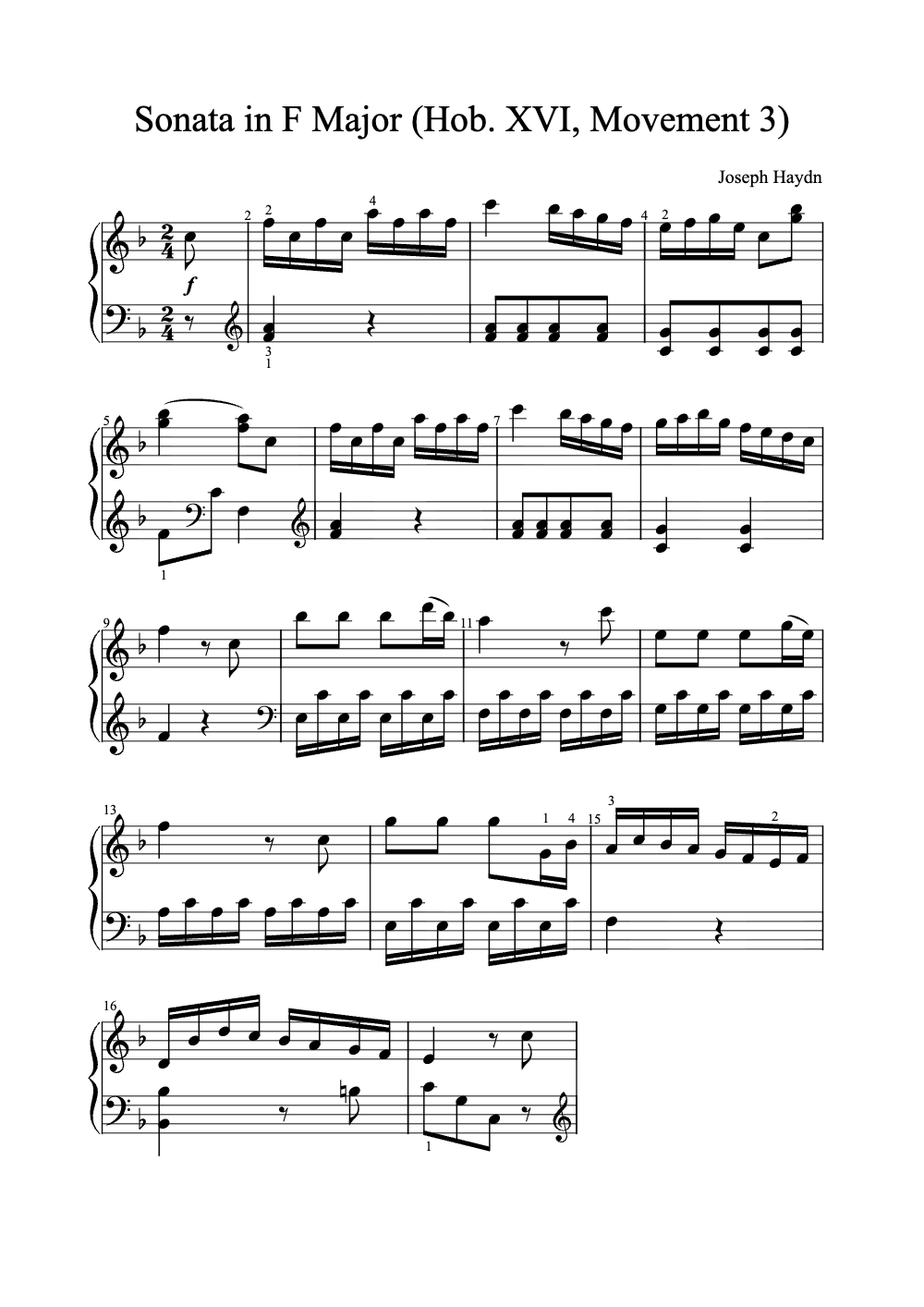 Sheet music preview for Sonata in F Major
