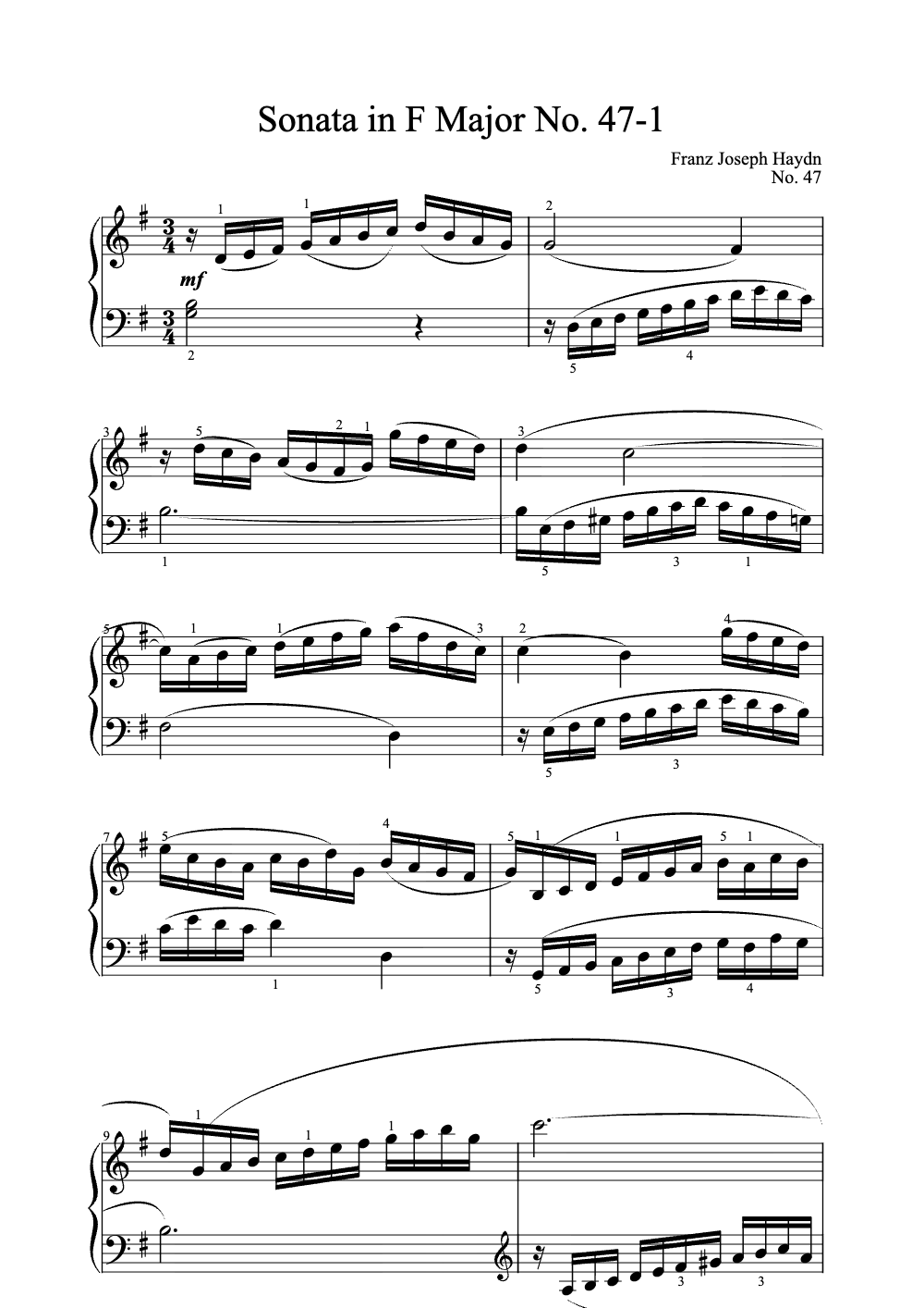 Sheet music preview for Sonata in F Major No. 47-1