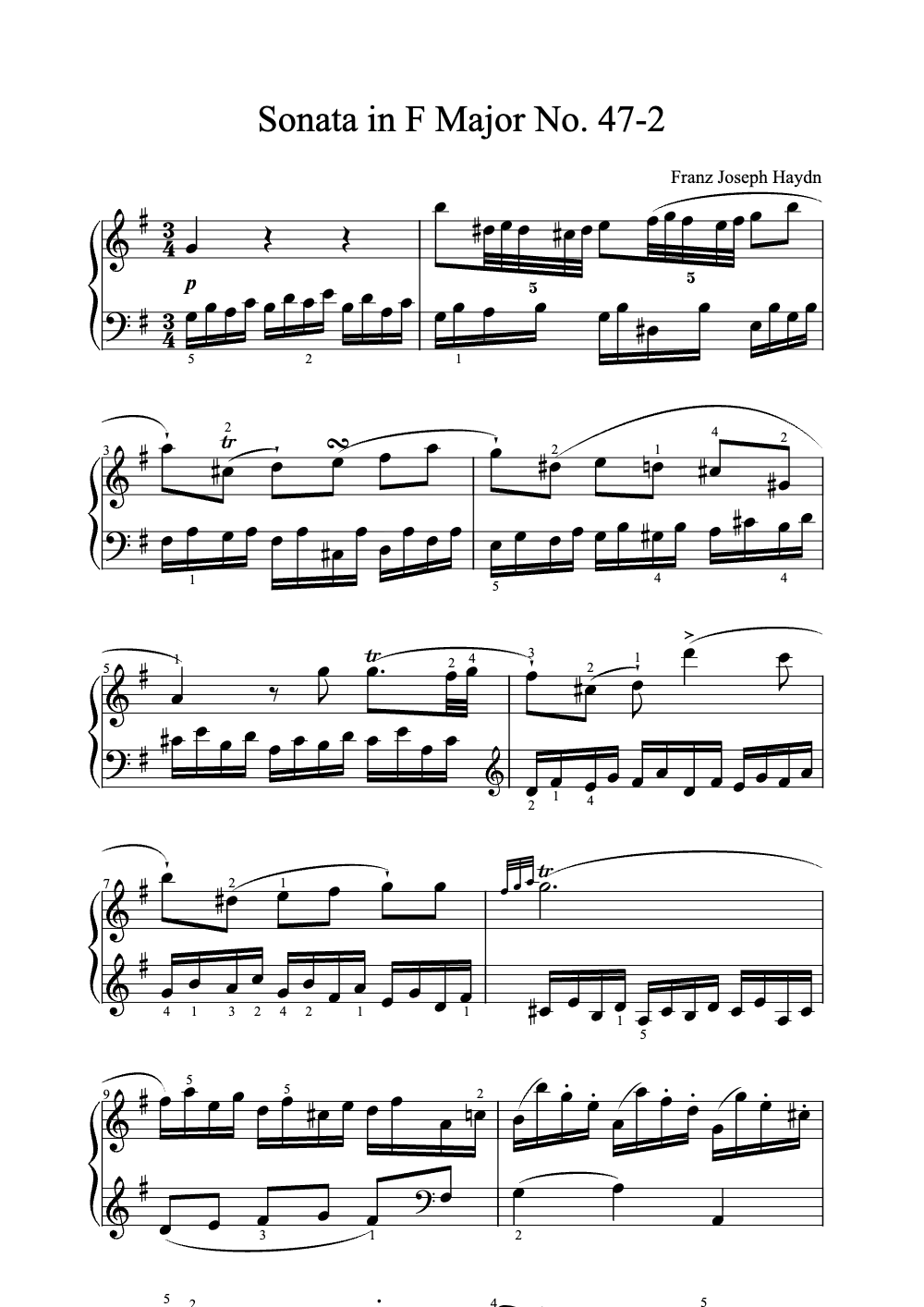 Sheet music preview for Sonata in F Major No. 47-2