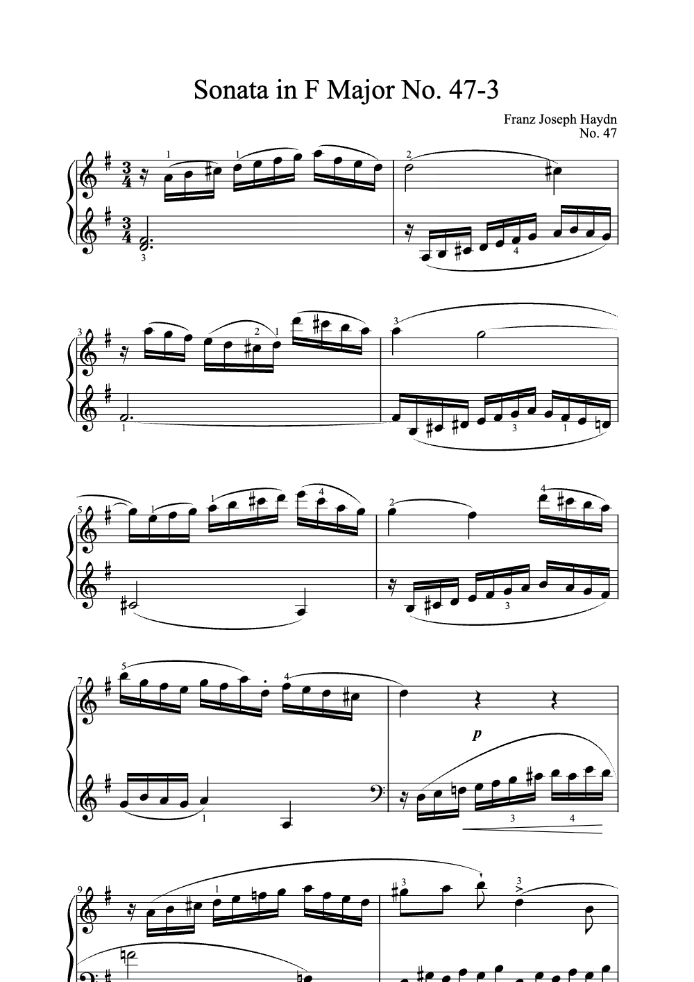 Sheet music preview for Sonata in F Major No. 47-3