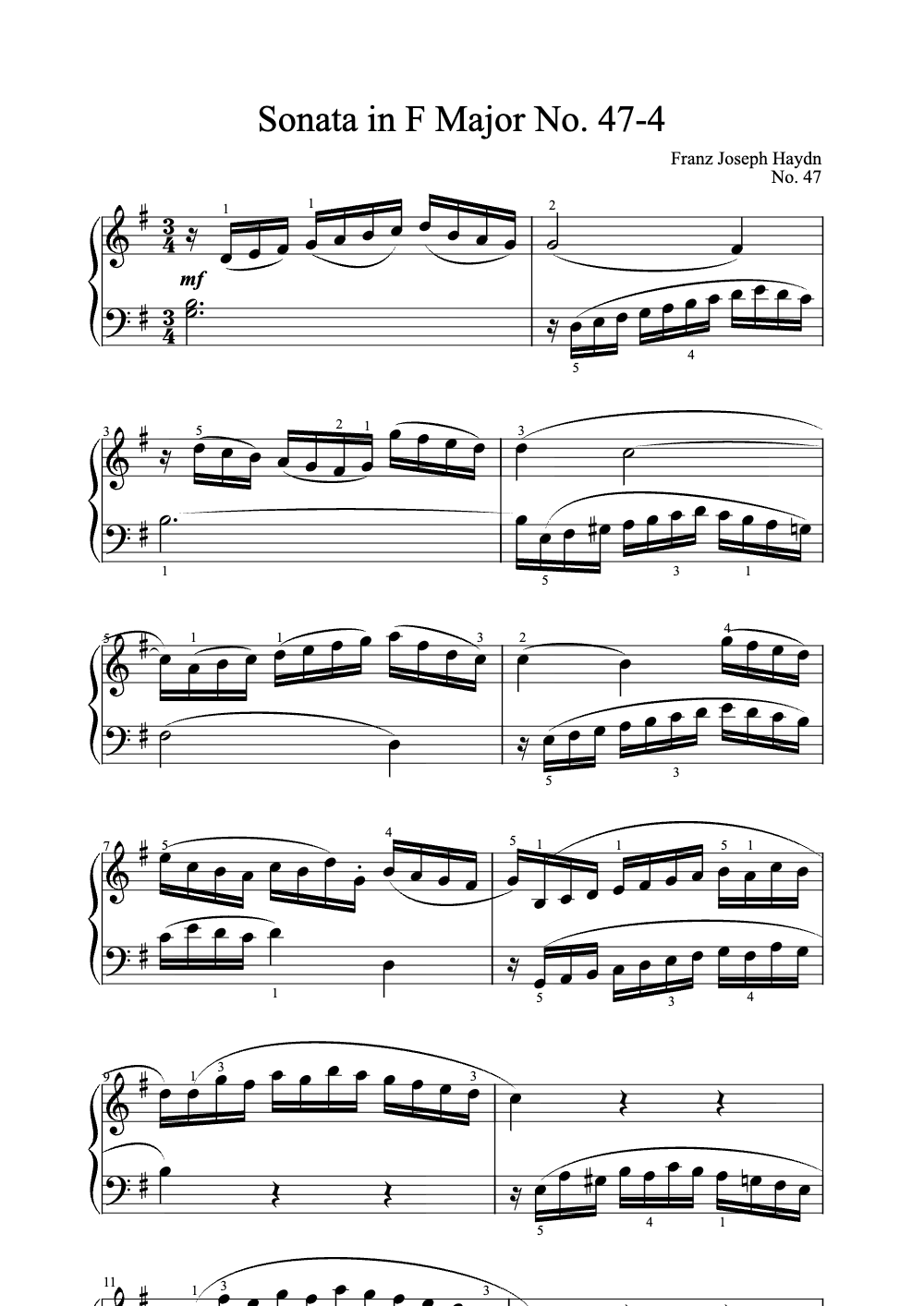 Sheet music preview for Sonata in F Major No. 47